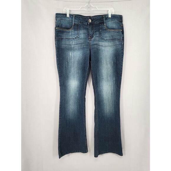 LEI Jeans Juniors Woman 17 37X32 Blue Flare Midrise Rhinestones Distressed Y2K - Picture 1 of 13
